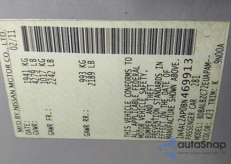 2011 Nissan Altima 2.5 S from USA, damaged, VIN 1N4AL2AP0BN469913